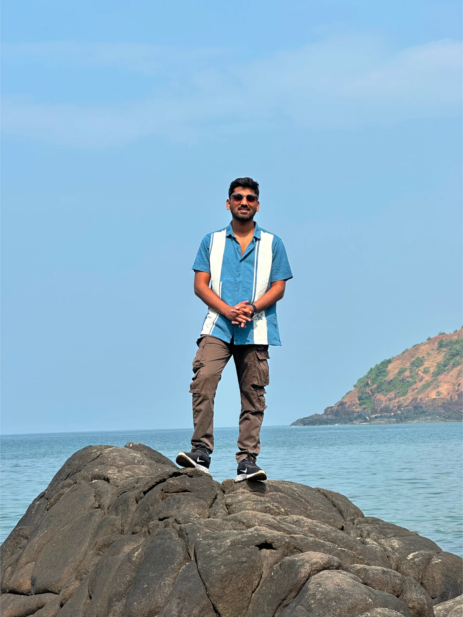Abhinay Krishna on rock in Gokarna facing front